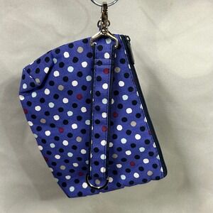 NWOT Thirty One Periwinkle Polka Dot Zippered Small Purse Coin Wristlet‎ Lanyard